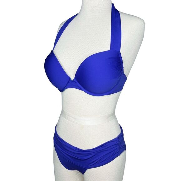 Victoria’s Secret Bombshell Bikini sz 34C top & S bottom * Blue Halter Retro - Picture 2 of 7